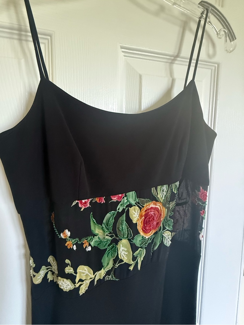 Vintage Kay Unger Black Maxi Dress with Multicolor Floral beading - sexy Y2K